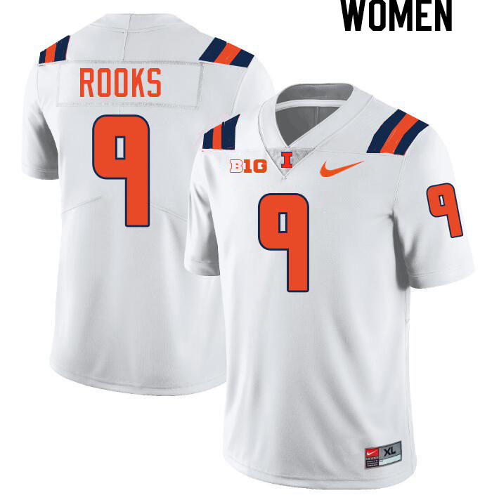 Women #9 Tyson Rooks Illinois Fighting Illini College Football Jerseys Stitched-White